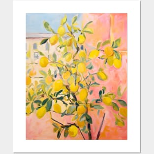 Yellow Lemon Tree Boho Pink Citrus Posters and Art